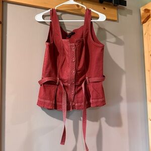 Red button up tank with ties